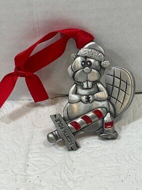 Santa Beaver North Pole 2016 Christmas Hanging Ornament Red Ribbon 2.25"x2.5"